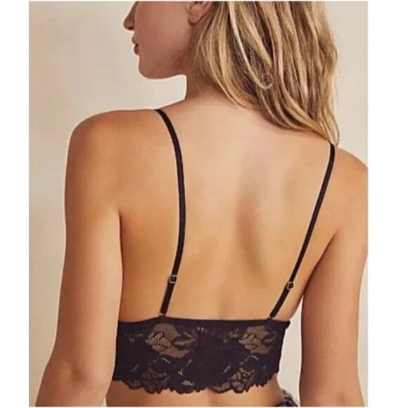 Free People Black Everyday Lace Longline Bralette Stretch Bra Small (A-7) - Picture 2 of 8
